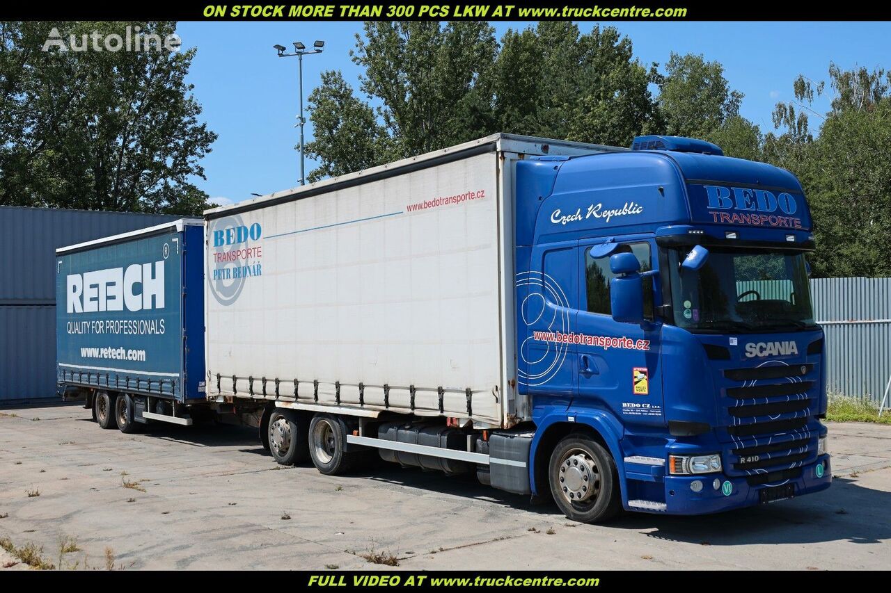 грузовик штора Scania R410 TOPLINE, BDF, INTARDER+HIPOCAR (38 PALLETS) + прицеп штора